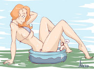 bikini drawing growth giantess size_difference color red_hair pool grass freckles just-add-water99