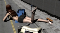 giantess city destruction handheld barefoot brunette lying_down vehicles road miniskirt digital_render jake774
