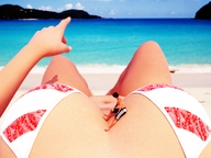 bikini gentle beach barefoot cleavage ocean shrunken_man sunbathing boomgts digital_render