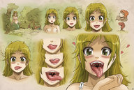 karbo vore blushing tongue saliva green_eyes scared elf green_hair slug snake_girl imminent_vore