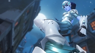 breasts blue_hair blue_skin point_of_view earrings looking_at_viewer overwatch widowmaker