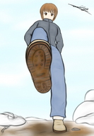 drawing clothed jeans short_hair under_foot under_shoe point_of_view yamumil