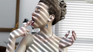 nude tongue mouth licking handheld barefoot shrunken_woman spawngts necklace imminent_vore digital_render