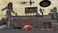 giantess barefoot bra skirt military airplane running vehicles ufo top soldiers motel drcreep attack_of_the_50_foot_woman digital_render nancy_archer billboard makeshift_clothing