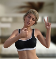 blonde handheld bra belly shrunken_man looking_at_viewer victory_pose winking digital_render bigiolax