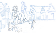 drawing nipples giantess monochrome barefoot dress village sketch giantesses clumsy freimgul swordswoman