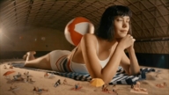 bikini gentle giantess black_hair beach barefoot lying_down animation sand hanger beach_ball