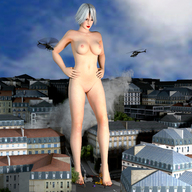 breasts giantess crush nude city barefoot buildings helicopter blood fire looking_down smoke sky underfoot vehicle_crush digital_render christie smogass ash_blonde