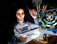 drawing color domination fire torture shrunken_woman dark cruel goth games control citlali celinda marlene maryluz gothic_girl dart dart_board clothespin mousetrap hanging_on brainwashedonline femboy