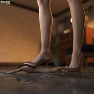 nude high_heels shoes lying_down torture shrunken_man under_foot spawngts digital_render