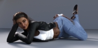 gentle jeans brunette lying_down sandals belly shrunken_man dark_skin on_body digital_render dofus59