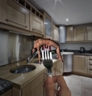 collage nude blood hand kitchen fork shrunken_man cruel digital_render starkadhr stabbed