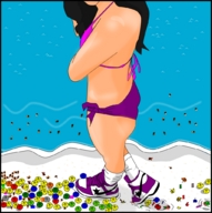 drawing giantess crush black_hair color beach ocean blood socks foot_crush trample sneakers strolling jhonair