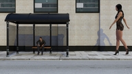 comic high_heels story dress mini_giantess amazon streets bus_stop digital_render waiting