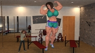 brunette muscles amazon indoors sports_bra gym looking_at_tiny digital_render big-elsa