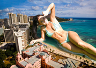 bikini gentle collage mega long_hair clothed beach cleavage ocean brunette ponytail lying_down navel resort sunlight squinting redcoffee1