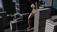 bikini giantess city large_breasts cleavage red_hair sandals medium_length_hair vehicles raised_foot digital_render giantess_lover45 imminent_foot_crush convertible