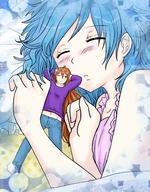 drawing gentle blushing color blue_hair shrunken_man closed_eyes commission lordwolx umishizuka