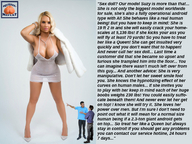 giantess collage blonde long_hair clothed cleavage high_heels huge_breasts legs android standing dialogue squeezemeflat mini_skirt fur_coat