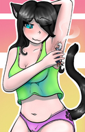 drawing giantess panties tail black_hair color blue_eyes sweat domination smiling navel rubbing cat_girl smelly stinky june top mspaintgts armpits bakura ryou deoderant