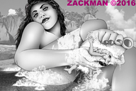 drawing giantess nude monochrome long_hair handheld barefoot bath water brunette domination pedicure suds zackman