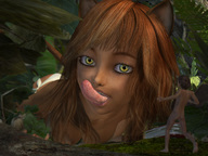 nude long_hair cat_ears brunette shrunken_man cat_girl long_tongue licking_lips digital_render saftkeur