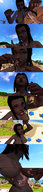 giantess insertion vore swimsuit beach handheld dangle dark_skin inside_stomach full_tour digital_render madamemaeve