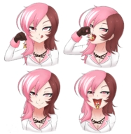 drawing giantess collage vore color brunette pink_hair pink_eyes rwby yang_xiao_long neopolitan