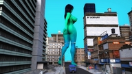 breasts giantess nude city butt barefoot streets sky green_giantess between_buildings digital_render bornja15 macro-girl