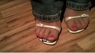 collage clothed jeans sandals nylons shrunken_man indoors nail_polish under_feet
