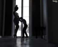 gentle long_hair clothed high_heels dress amazon standing height_comparison spawngts pregnant holding_hands digital_render