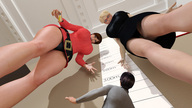 growth panties upskirt blonde clothed glasses brunette legs looking_down women standing mini_skirt digital_render butre3004 latge_breasts