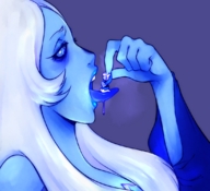 drawing white_hair vore color tongue blue_eyes blue_skin shrunken_woman between_fingers steven_universe blue_diamond holly_blue_agate ktullanyx