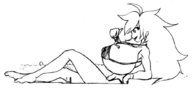 bikini drawing giantess monochrome long_hair barefoot sketch