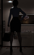 butt barefoot skirt high_heels brunette kneeling hand unaware shrunken_man standing night purse sweater digital_render gfsm