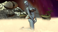 breasts giantess panties alien cleavage bra kneeling sandals blue_skin airship drcreep digital_render mass_effect asari liara