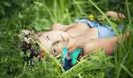 collage wings blonde lying_down unknown_artist shrunken_woman grass outdoors