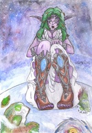 drawing giantess color planet cleavage green_hair pointed_ears cosmic_giantess unosdays