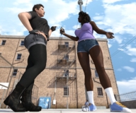 city butt handheld angry socks leggings short_hair boots sitting short_shorts shrunken_man point_of_view gothic makeup digital_render
