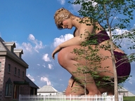 giantess blonde buildings kneeling looking_down sky digital_render mindmedic