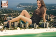 collage landscape mega beach barefoot buildings brunette smiling sitting legs aerial_view looking_at_viewer parkoal16