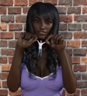 gentle black_hair long_hair clothed handheld cleavage shrunken_man dark_skin top boomgts digital_render