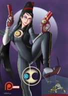 giantess black_hair high_heels glasses foot_crush looking_down box raised_foot guns bayonetta looking_at_tiny spokle