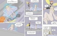 drawing nipples nude wings blonde comic color long_hair blue_eyes clothed barefoot shrinking fairy topless short_hair unknown_artist shrunken_woman flying indoors prison orange_eyes escape dialogue orange_hair pointed_ears bare_legs bare_midriff bare_thighs nude_tiny orange_(shrinkanon) princess_(shrinkanon)