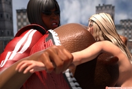 breasts giantess blonde huge_breasts breast_crush brunette giantesses dark_skin redfiredog digital_render