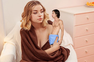gentle collage blonde cleavage unknown_artist shrunken_man looking_at_tiny
