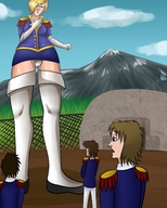 drawing growth giantess panties upskirt blonde color low_angle uniform looking_down mountains beccunda