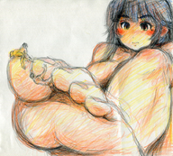 drawing nude feet blushing black_hair color toes shrunken_men sketch bikuta looking_at_tiny