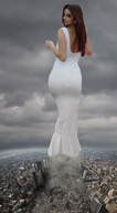 collage city mega long_hair destruction buildings dress skyscraper foot_print clouds sky aerial_view white_dress looking_at_viewer barbara_palvin redcoffee1