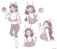 drawing vore horns monochrome barefoot glasses huge_breasts between_fingers sports_bra homestuck feferi_peixes vriska_serket aradia_megido squidapple